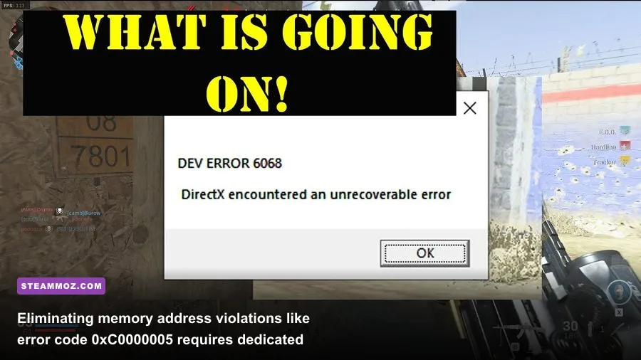 DirectX error code dialog box appearing on a Windows desktop during Modern Warfare 2 gameplay