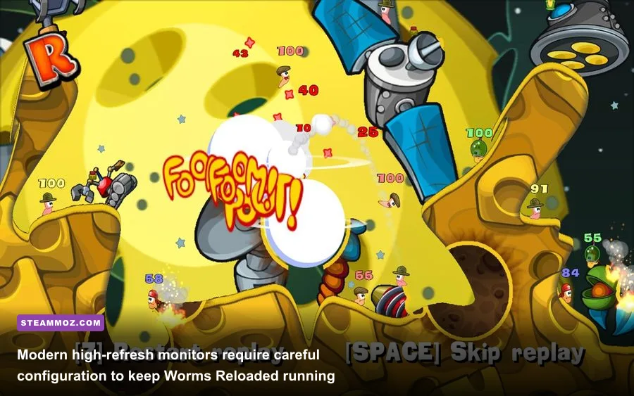 Worms Reloaded video settings menu showing resolution and graphical options
