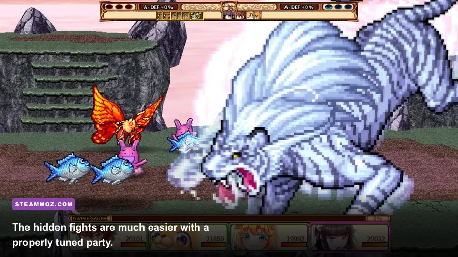 Chroma Quaternion party fighting enemies in a turn-based battle