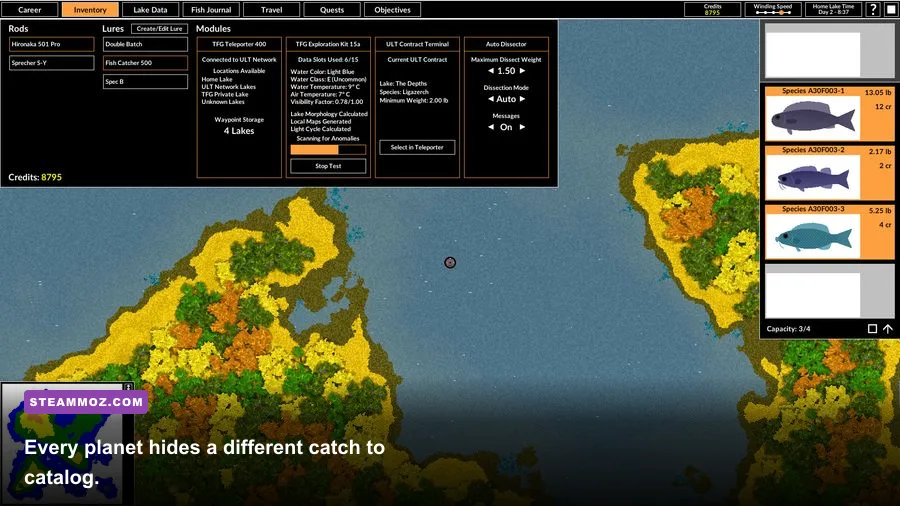 Intergalactic Fishing screenshot showing an alien fish discovery and collection screen