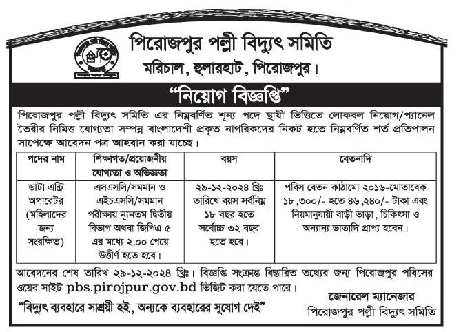 Palli Bidyut Samity PBS Job Circular 2024