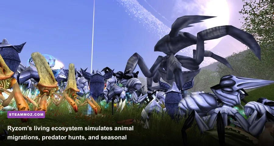 A wild herd of creatures grazing in the dynamic ecosystem of Ryzom