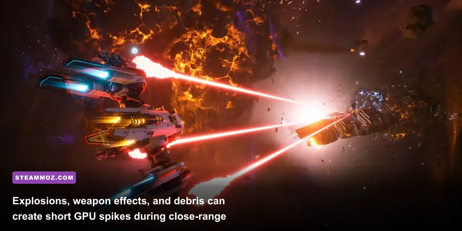 EVERSPACE ship firing Plasma Cannon and Flak Cannon during a space battle