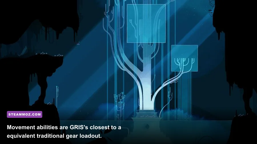GRIS protagonist using movement abilities in the blue chapter