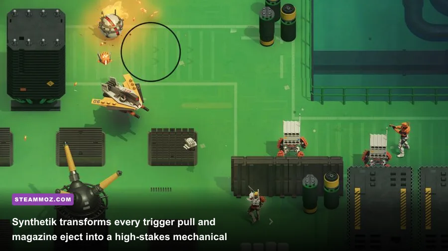 Intense rogue-lite firefight featuring active reloads and mechanical recoil in Synthetik