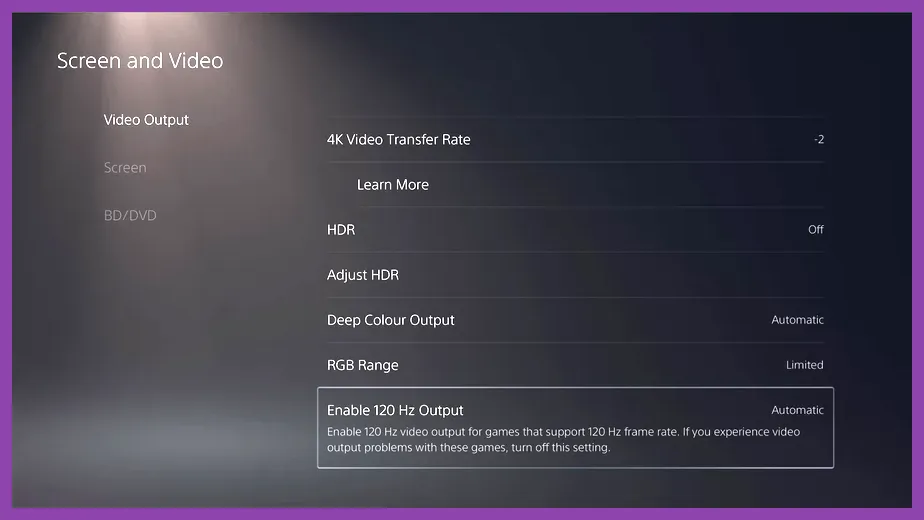 Display and video output settings on PlayStation 5 Pro