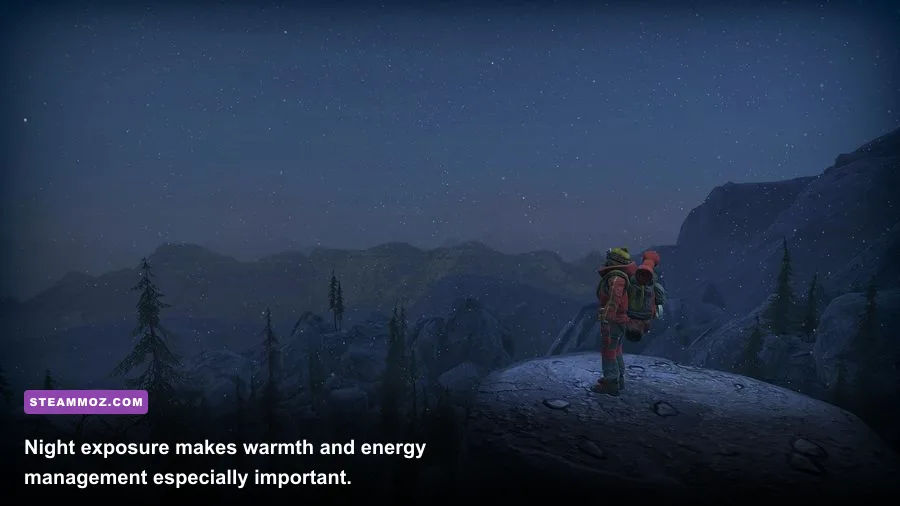 Insurmountable climber navigating a mountain at night