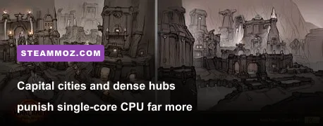 Crowded player hub in World of Warcraft showing high draw calls and CPU load