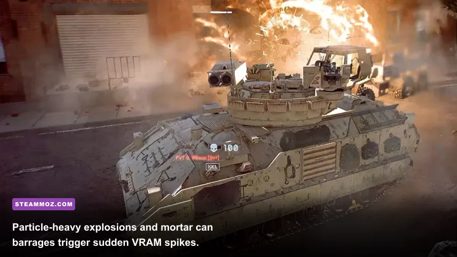 An armored vehicle exploding during a firefight in Squad