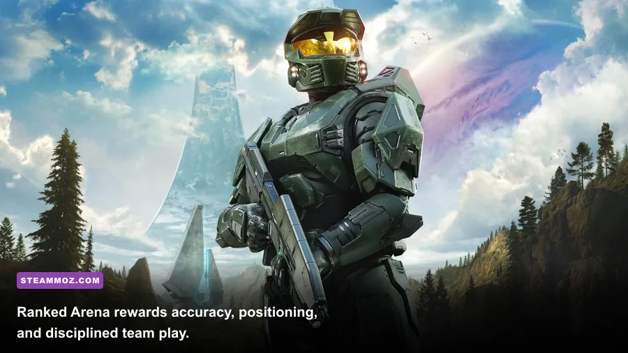 Halo Infinite ranked arena match featuring Battle Rifle combat