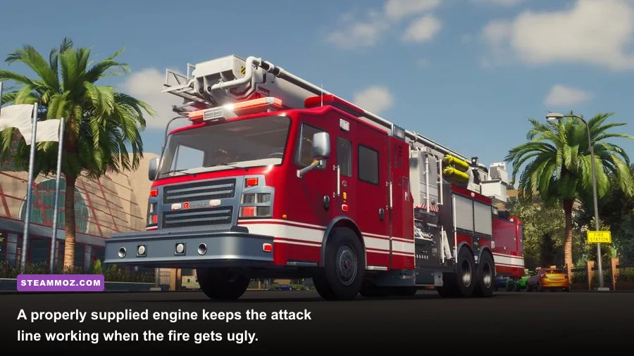 Firefighting Simulator The Squad firefighter connecting a hose to a hydrant