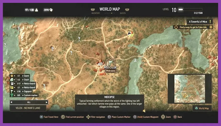 Keira Metz's hut location on the Velen map in The Witcher 3