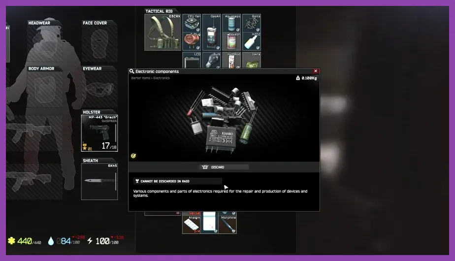 Rare crafting materials laid out in Escape from Tarkov inventory