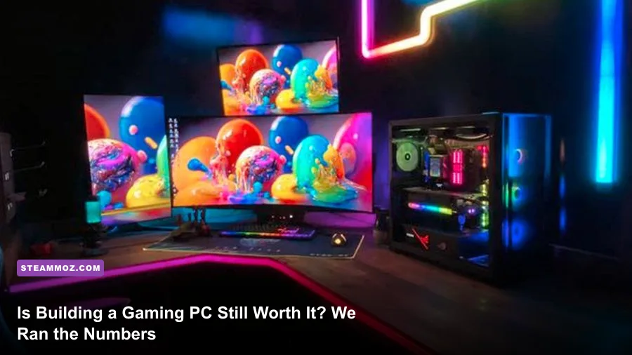High-end custom gaming PC with glowing RGB lighting and clean cable management sitting on a modern wooden desk