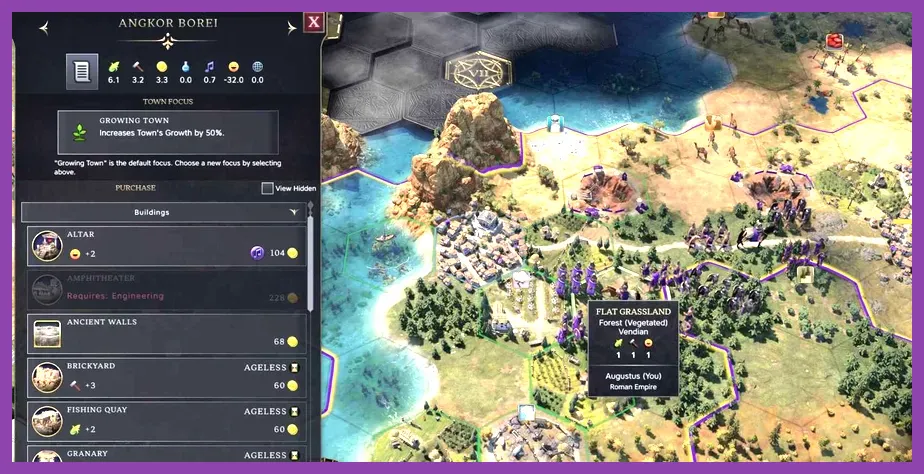 Civilization 7 city management and output interface