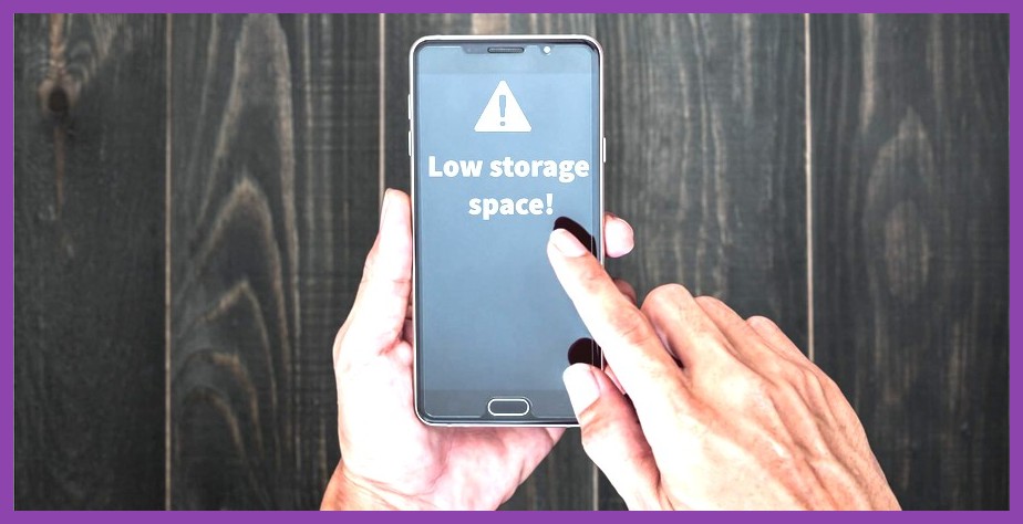 Android phone showing low storage warning while gaming