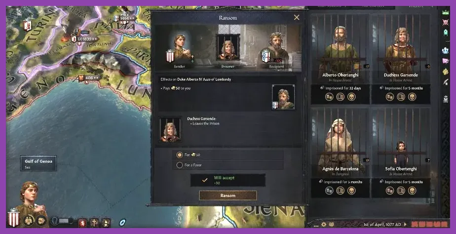 Crusader Kings 3 prisoners and ransom interface