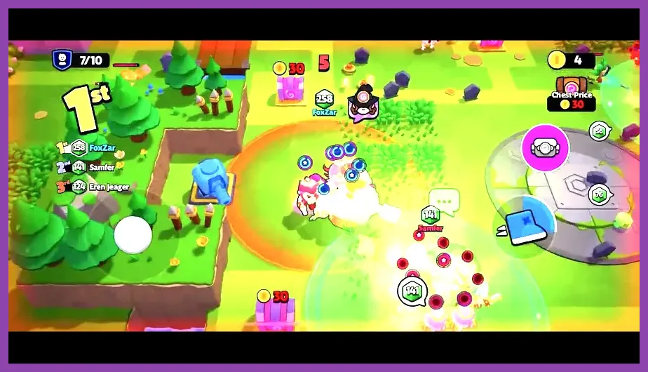 Squad Busters players fighting over the central gem mine