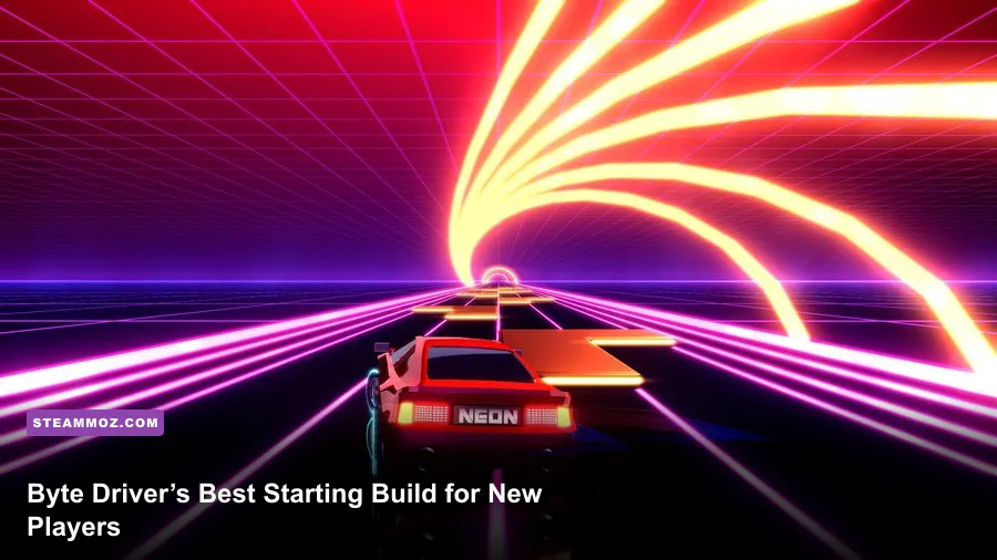 Byte Driver neon roadway during a high-speed run