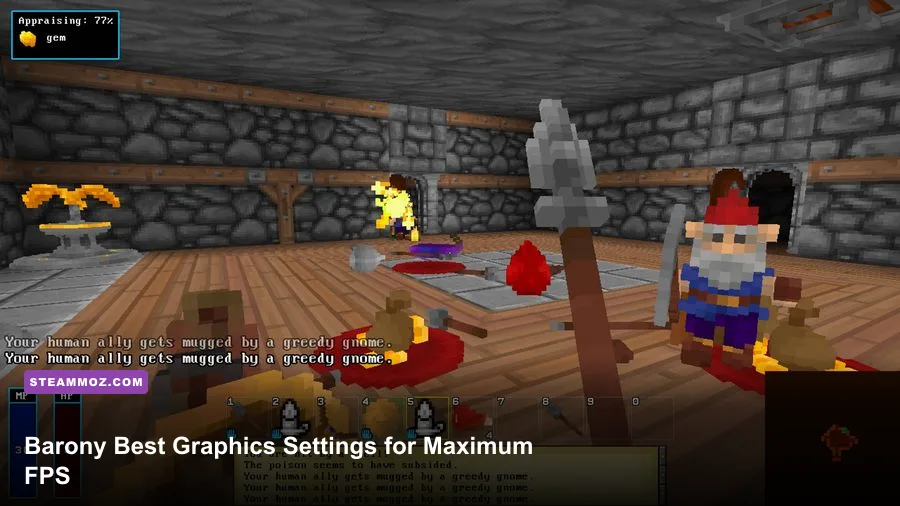 Barony first-person dungeon gameplay in a procedurally generated room