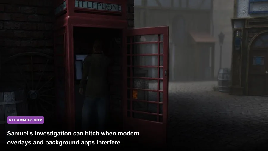 Samuel Gordon exploring a gloomy village in Black Mirror III Final Fear