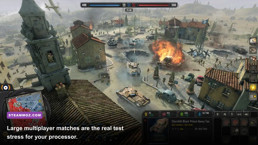 Company of Heroes 3 multiplayer battle with tanks and infantry in an urban map