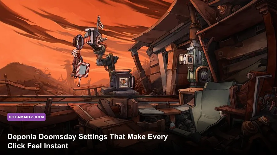Rufus and Goal in a colorful Deponia Doomsday scene