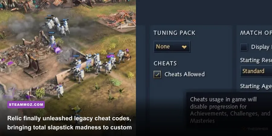 Age of Empires 4 in-game chat console activating over-the-top cheat units
