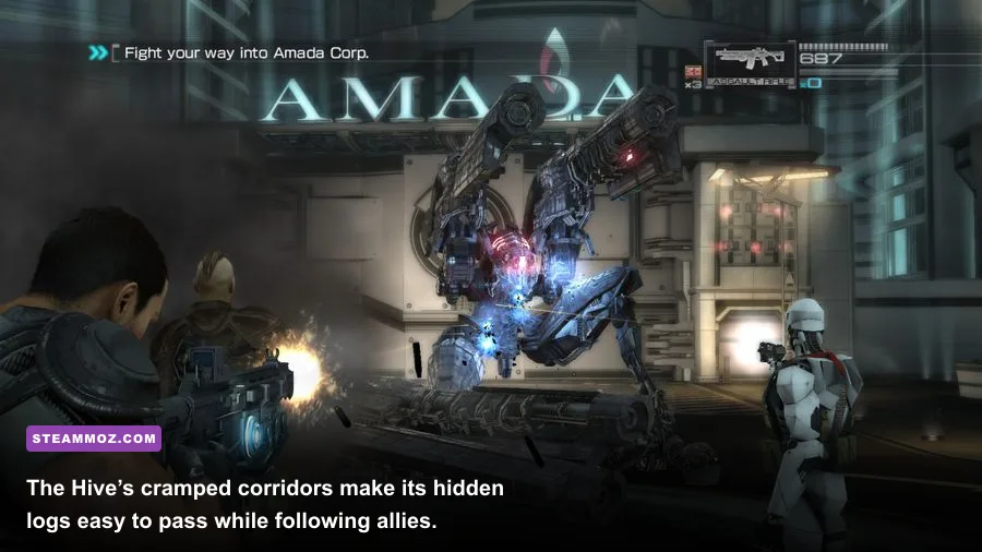 Binary Domain Hive level interior with industrial lighting