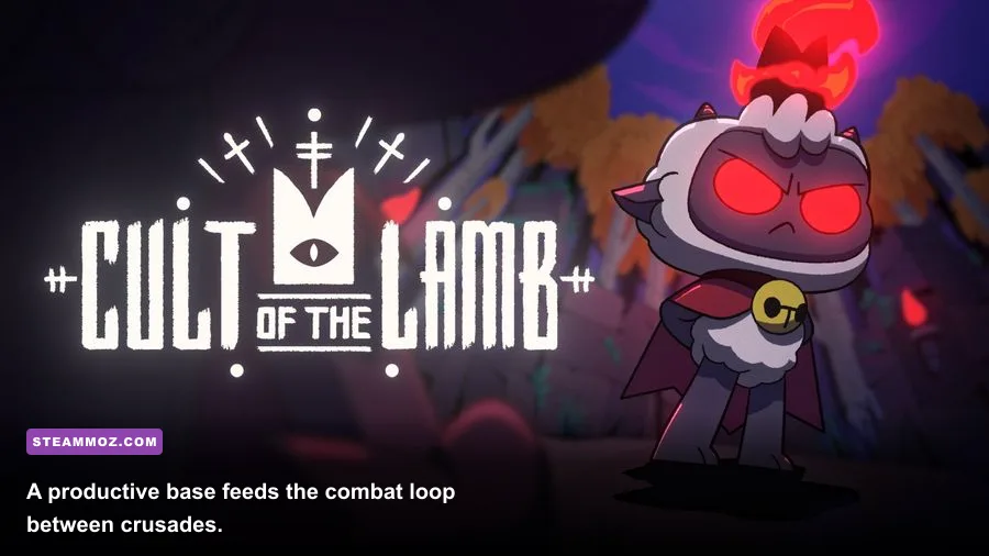 Cult of the Lamb base with shrine farm and follower buildings