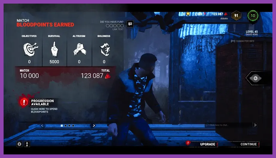 Dead by Daylight score tally screen showing earned bloodpoints
