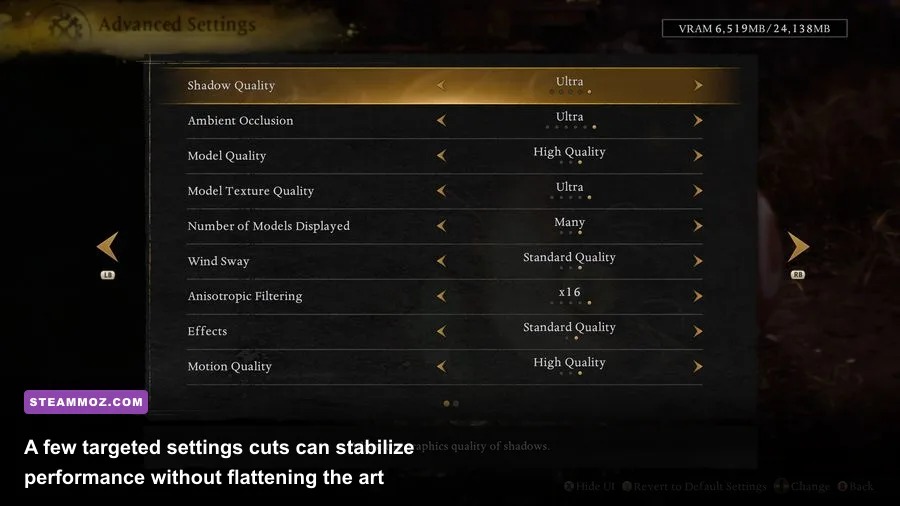 Dungeons 3 PC graphics settings menu with quality and shadow options