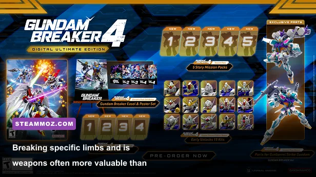 Enemy Gunpla dropping collectible parts during a Gundam Breaker 4 mission