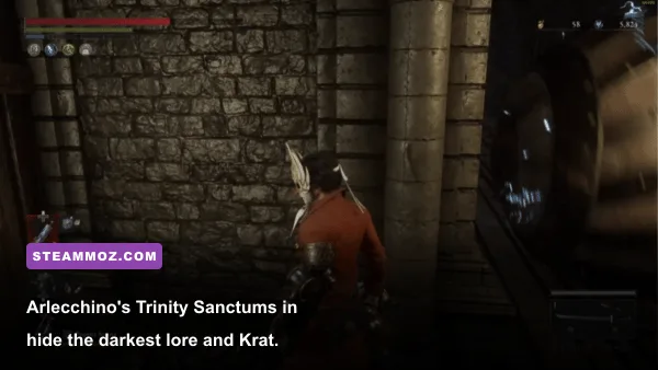 The glowing green Trinity Sanctum triangular door in Lies of P