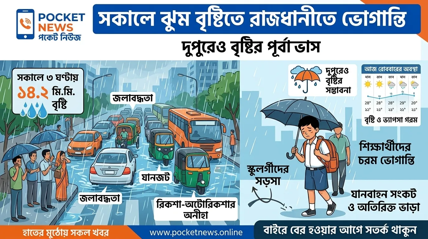 সকালের ঝুম বৃষ্টিতে রাজধানীতে ভোগান্তি, দুপুরেও বৃষ্টির পূর্বাভাস সকালের ঝুম বৃষ্টিতে রাজধানীতে ভোগান্তি, দুপুরেও বৃষ্টির পূর্বাভাস
