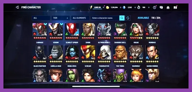 Tier 3 advancement UI in Marvel Future Fight