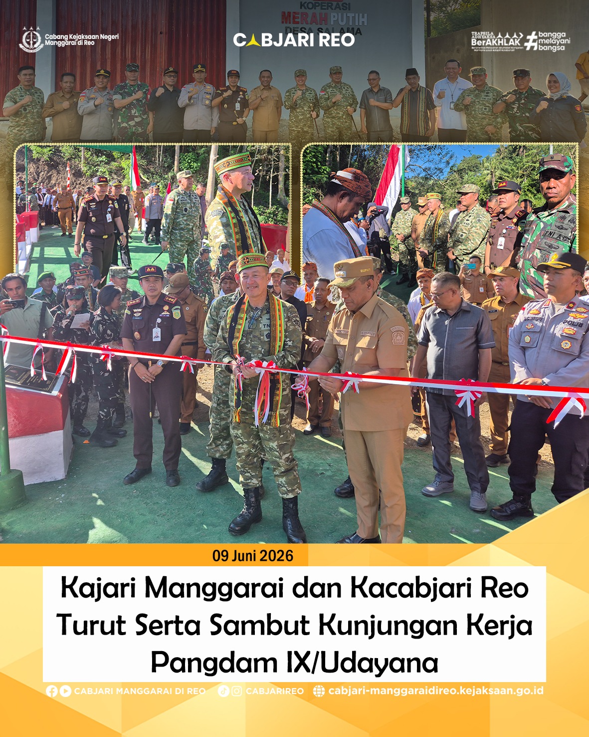 Kajari Manggarai dan Kacabjari Reo Turut Serta Sambut Kunjungan Kerja Pangdam IX/Udayana