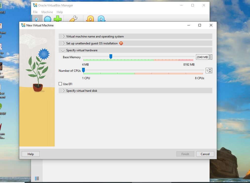 Pengaturan Base Memory dan Number of CPUs
