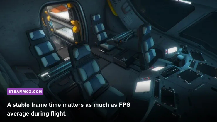 Star Citizen pilot cockpit during quantum travel on a gaming PC