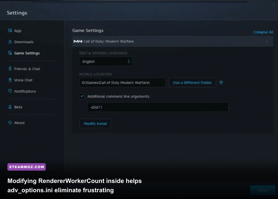Editing the adv_options.ini configuration file for Call of Duty Modern Warfare