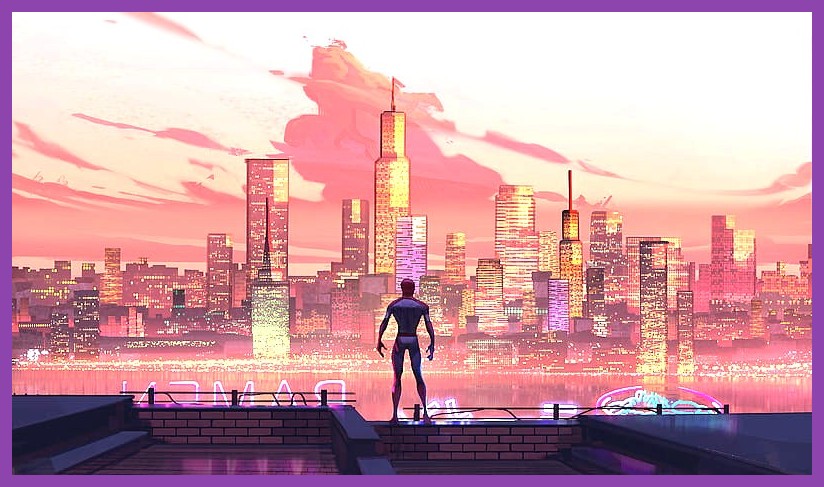 Panoramic view of Manhattan skyline visible in the background of a Taskmaster arena