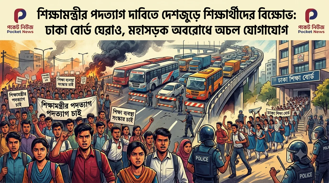 শিক্ষামন্ত্রীর পদত্যাগ দাবিতে দেশজুড়ে শিক্ষার্থীদের বিক্ষোভ: ঢাকা বোর্ড ঘেরাও, মহাসড়ক অবরোধে অচল যোগাযোগ শিক্ষামন্ত্রীর পদত্যাগ দাবিতে দেশজুড়ে শিক্ষার্থীদের বিক্ষোভ: ঢাকা বোর্ড ঘেরাও, মহাসড়ক অবরোধে অচল যোগাযোগ