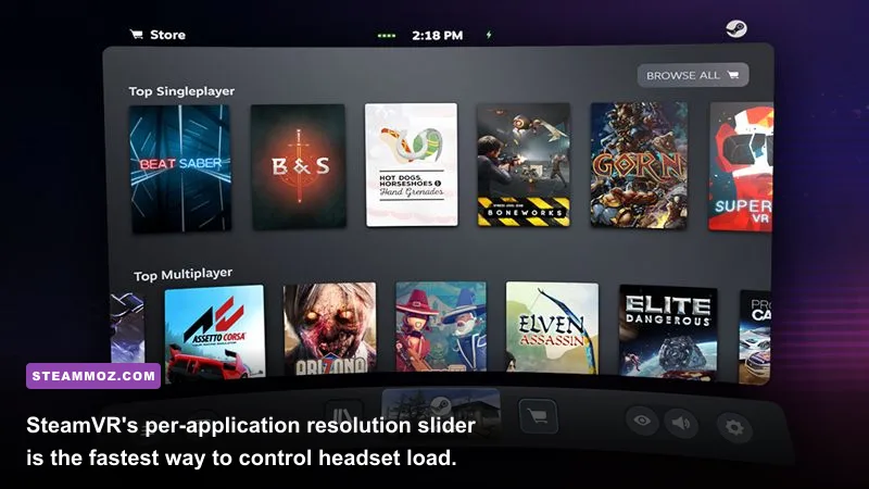 SteamVR per-application resolution settings for improving A Rogue Escape performance