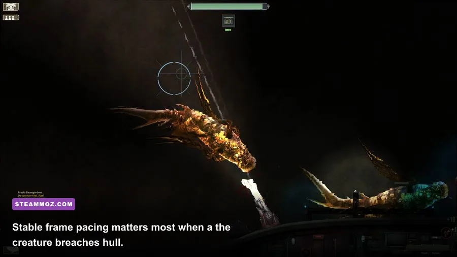 Barotrauma crew fighting a monster during a submarine attack