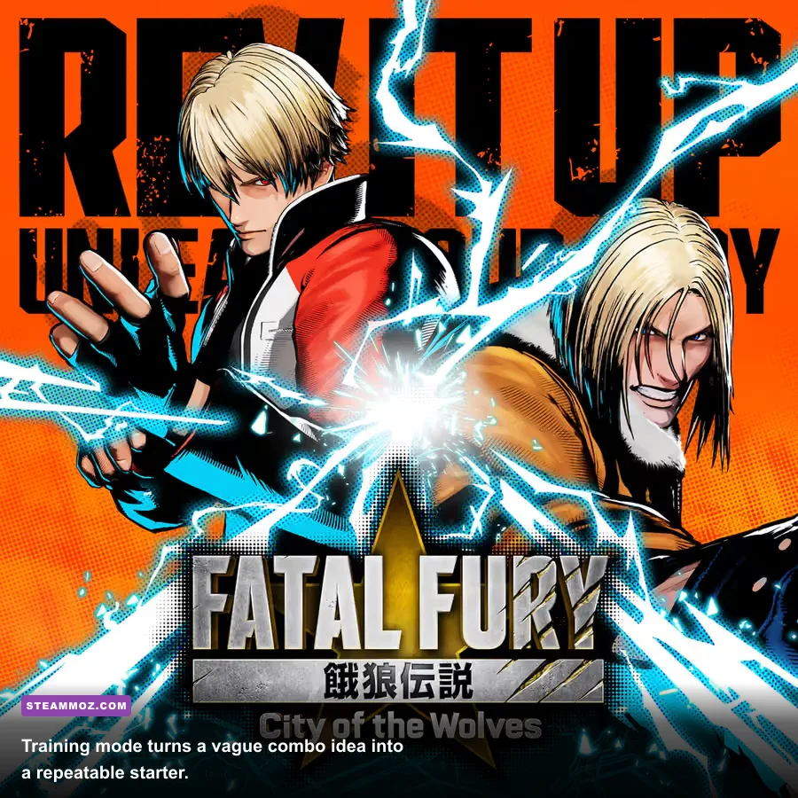 Fatal Fury City of the Wolves training mode with input history and frame data visible
