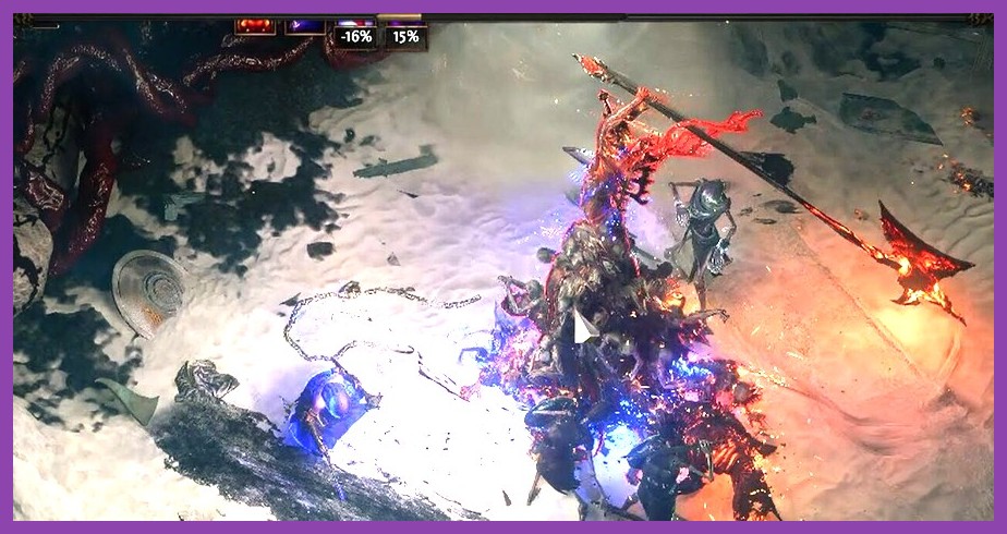 Pinnacle boss arena filled with glowing high-tier armor and currency loot