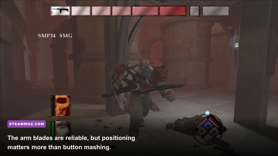 Rayne using her arm blades against enemies in BloodRayne Terminal Cut