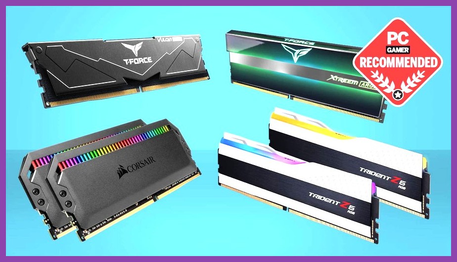 Set of DDR5 RAM sticks on a motherboard chipset illustration