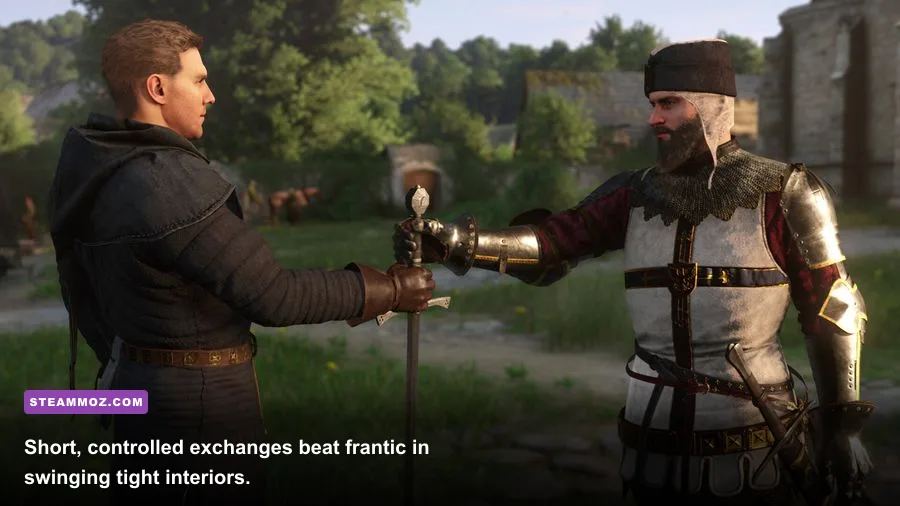 Henry fighting an armed opponent inside the Mysteria Ecclesiae monastery