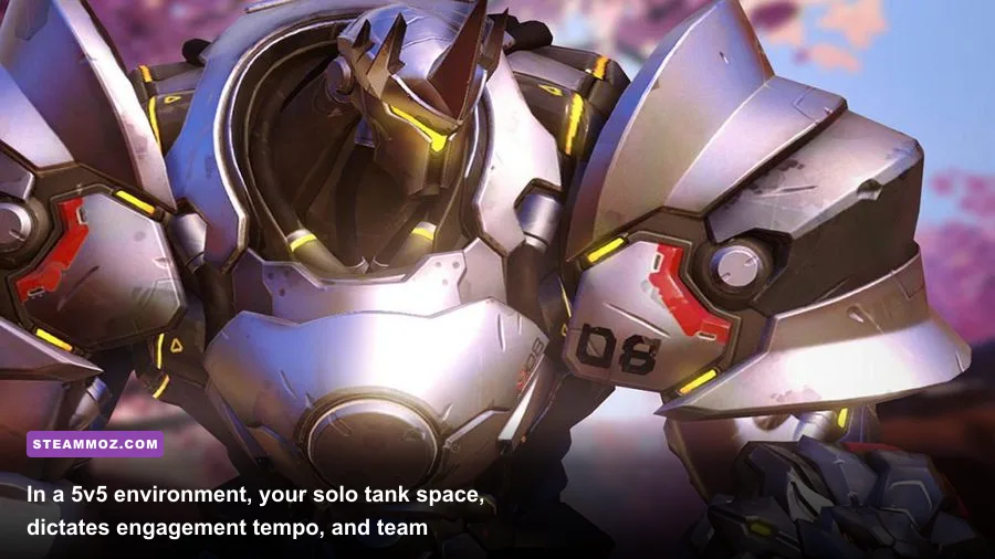 Reinhardt holding a shield to block incoming choke point fire on an escort payload map